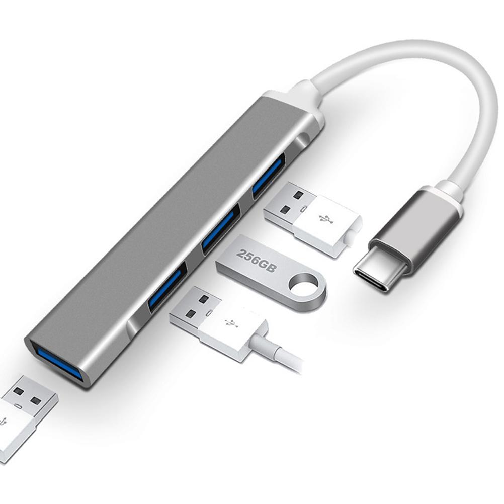 

USB C Hub 4 порта USB C Hub многопортовый адаптер для настольного компьютера ПК ноутбука мобильных телефонов серый