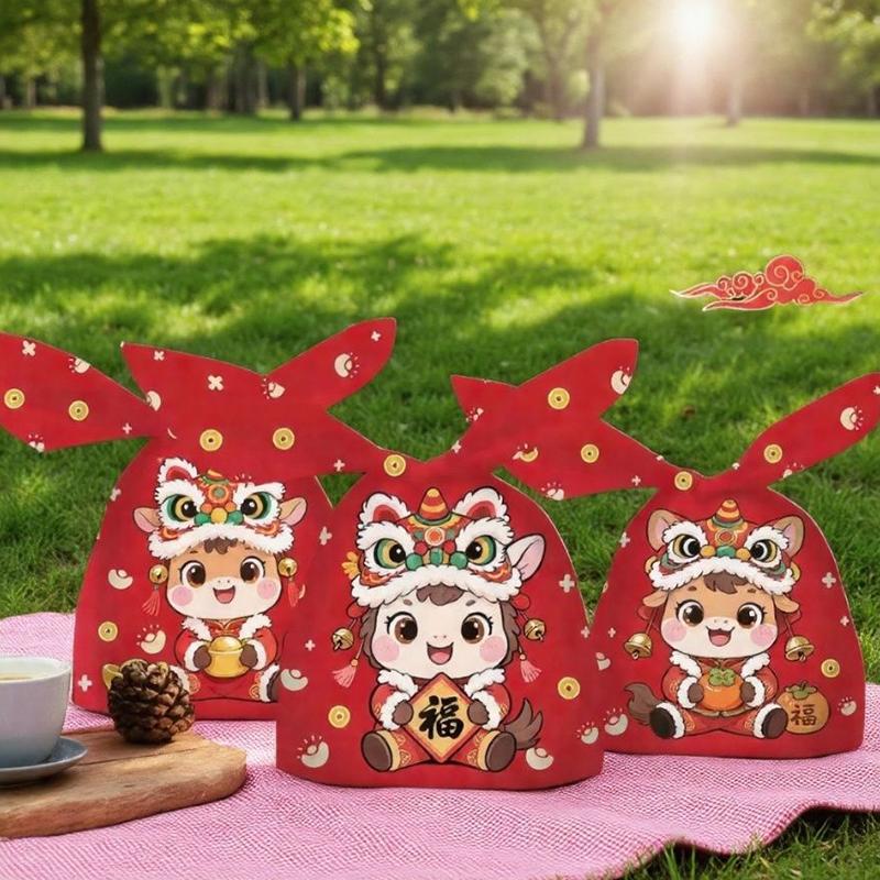 50/100Pcs Year Of The Horse Candy Bags With Drawstring Candy Gift Bags Snowflake Crisp Bag Chinese Year Party Decoration