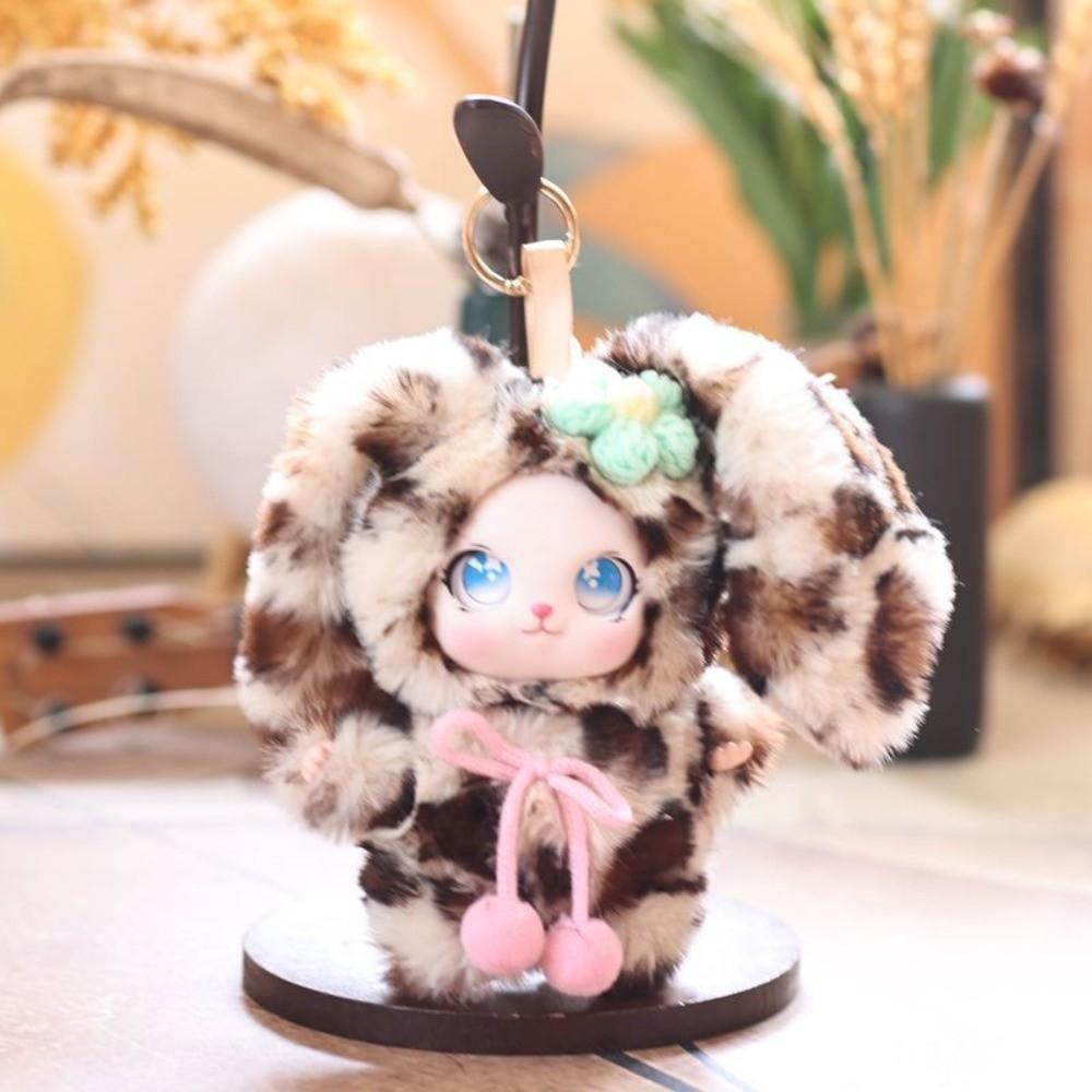 Ornaments Rabbit Plush Keychain Big Ear with Flower Bunny Plush Doll Pendant Car Decor