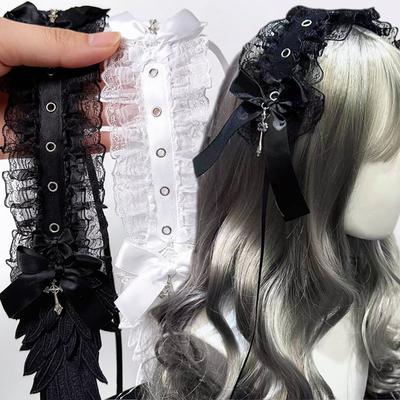 Harajuku Gótico Lolita Cosplay Adorno para la Cabeza Dulce Encantadora Chica Subcultura Ala Ángel Encaje Volante Plegado Diadema Accesorios para el Cabello