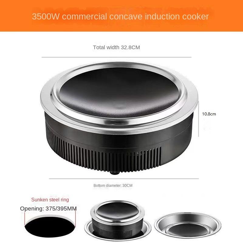 

220 В Коммерческие индукционные плиты Высокомощные круглые встроенные плиты с управлением плитой Железный горшок для тушения Вогнутый тип индукционной плиты