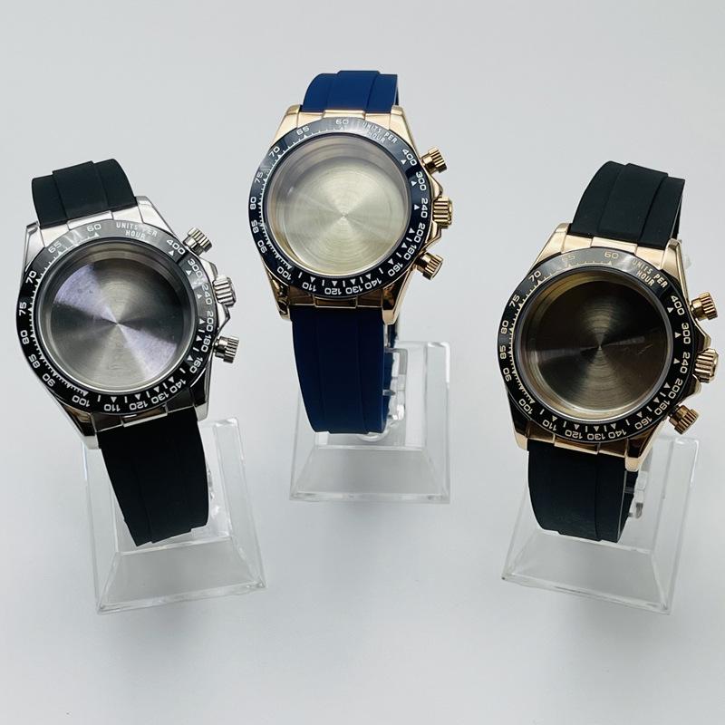Quartz PVD Plated Watch Case with Rubber Strap & Sapphire Glass for VK63 Movement