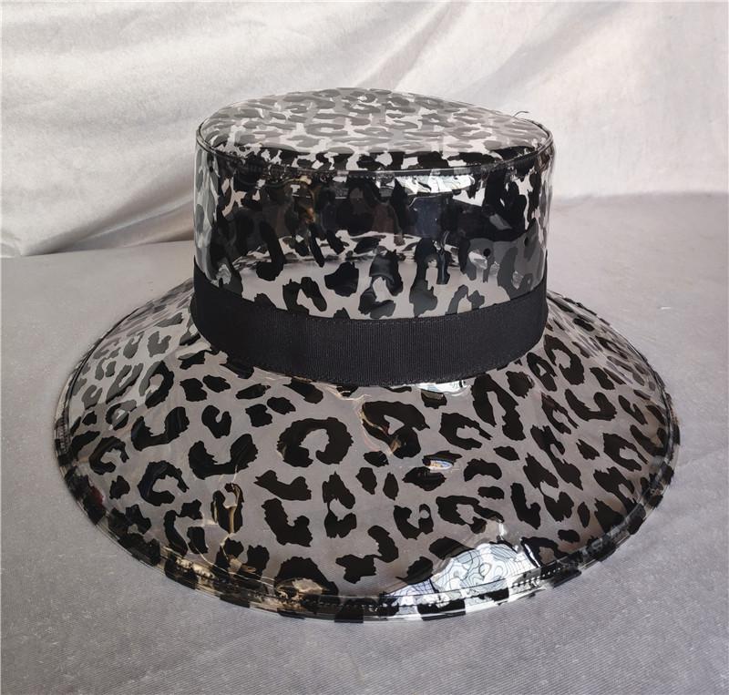 New Solid Leopard Transparent Women's Buckets Hats Caps PVC Beach Sun Visor Waterproof Rain Hat Plastic Wide Brim Caps Gorras