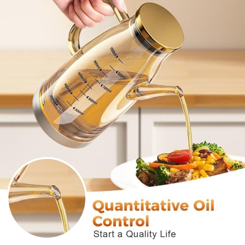 Drip Proof Nonrust Steel Glass Oil Dispenser Leak proof Kitchen Oil Bottle For Cooking Vinegar Soys Sauce With Wide Mouths Easy Cleaning