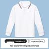 Children's White Cotton Polo Shirt with Striped Collar - Long Sleeve School Uniform for Boys and Girls