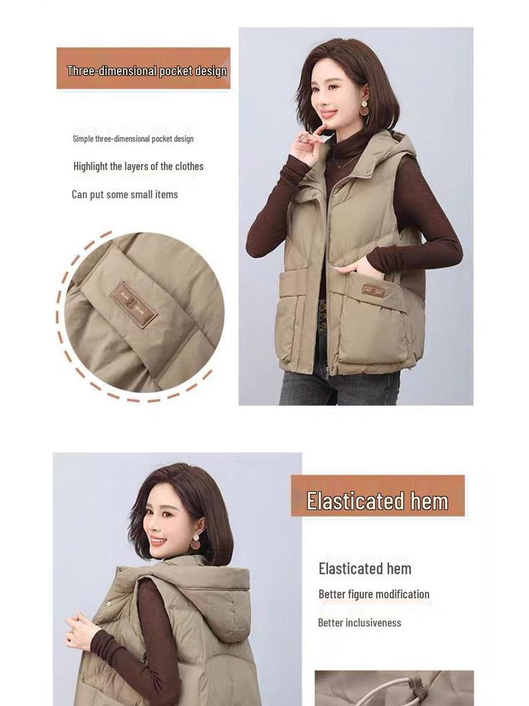 Damen Winter Kapuzen Daunenweste - 2025 Leichte, Verdickte Mode Trend für Mütter