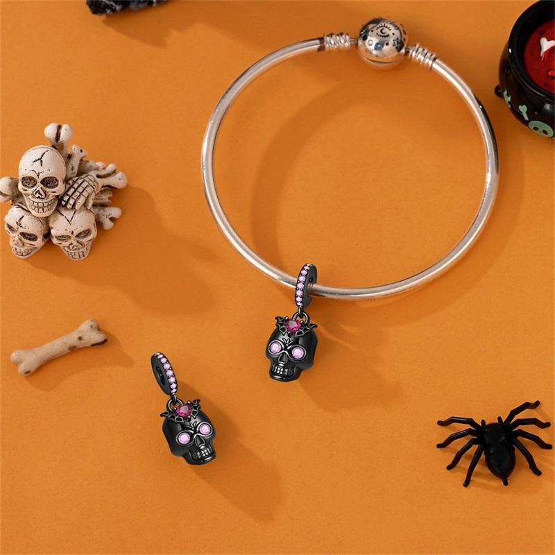 Copper Black Skull Pendant Charms Jewellery Fit Original Bracelet Necklace For Women Diy Gift