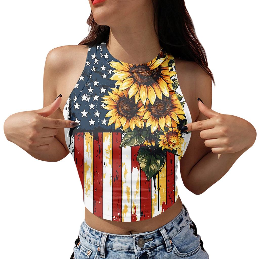 Damesmode Onafhankelijkheidsdag Print Mouwloze Tanktop