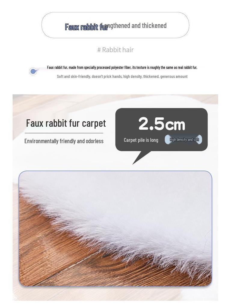 Irregular Long Pile Plush Sofa Cushion Rug - Faux Rabbit Fur for Living Room, Coffee Table, Bedroom, or Bedside.