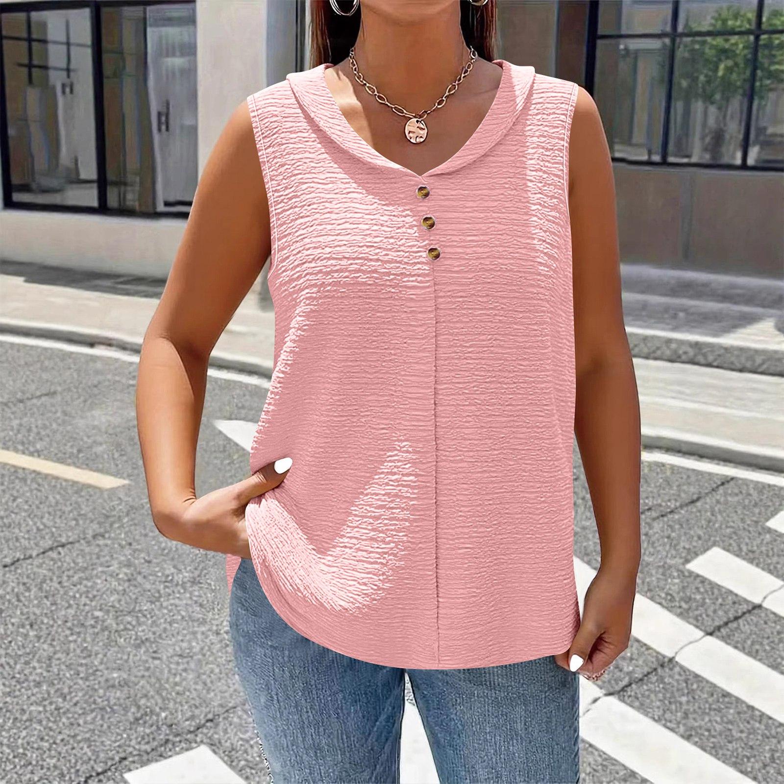 

Women s Fashion Plus Size Color V-neck Loose Sleeveless Pullover T-shirt Top XL