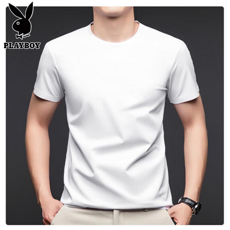 PLAYBOY Herren-T-Shirt mit kurzen Ärmeln aus Seidenmischung und Eis seide