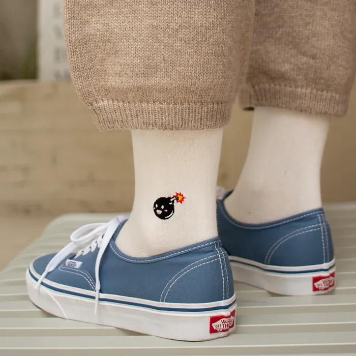 Bomb Embroidered Socks - White