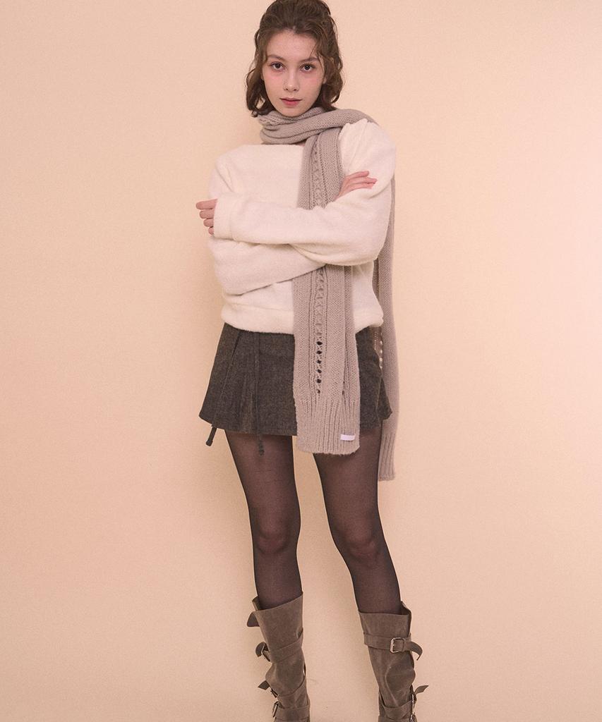 BELLIALEU Fuzzy Boat Neck Knit-Ivory