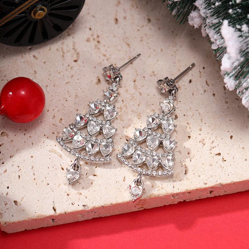 New Alloy Christmas Tree Long Earrings Women's Carnival Fashion Stud Earrings Necklace Holiday Ear Ornaments