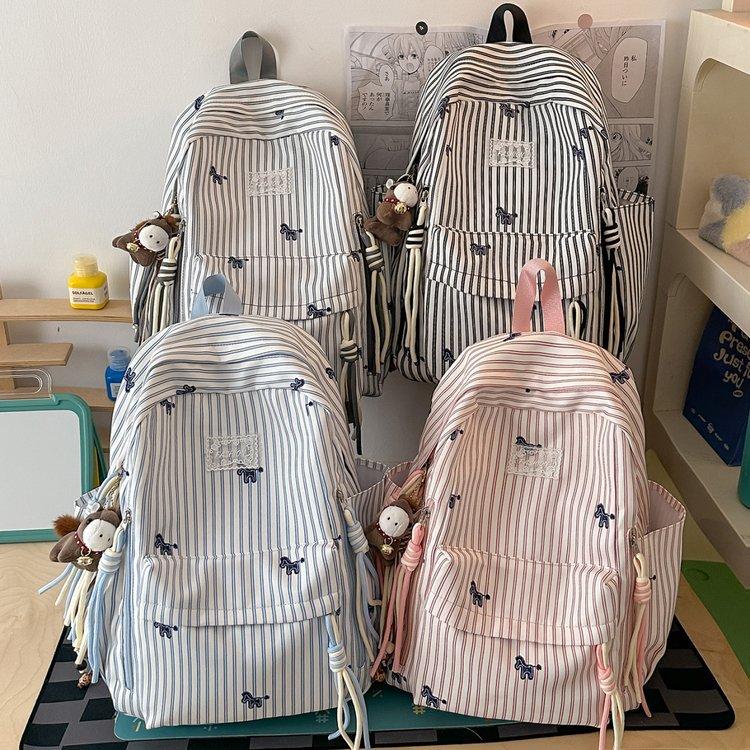 Schoolbag new fresh striped backpack female junior high school college student schoolbag casual large capacity versatile shoulder backpack tide