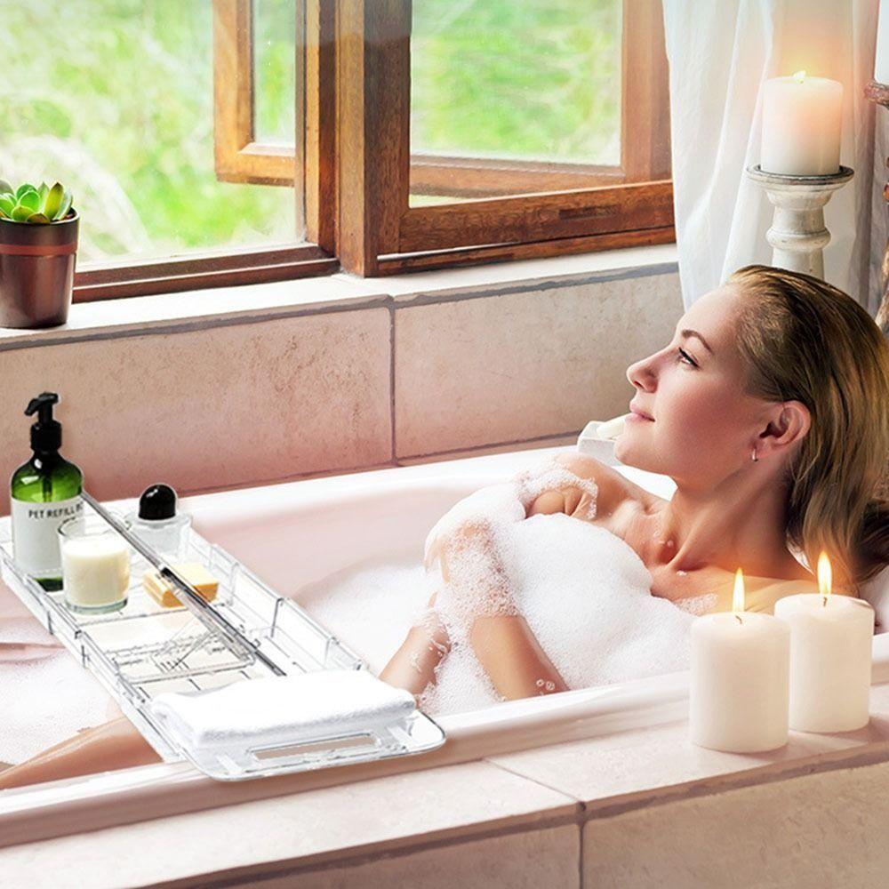 Adjustable Length Expandable Bathtub Tray Anti-Slip Transparent Bathtub Table  Gift Giving