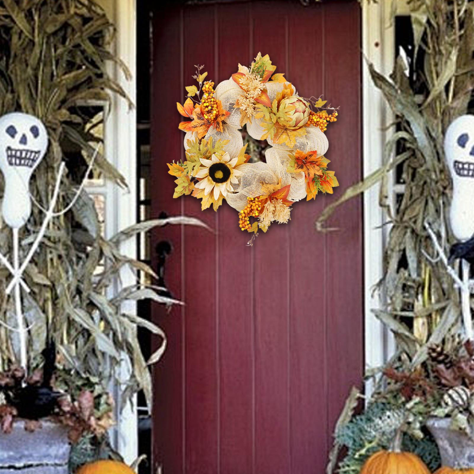 

Осенний венок на День благодарения, входная дверь, имитация подсолнуха, украшение, искусственный цветок для