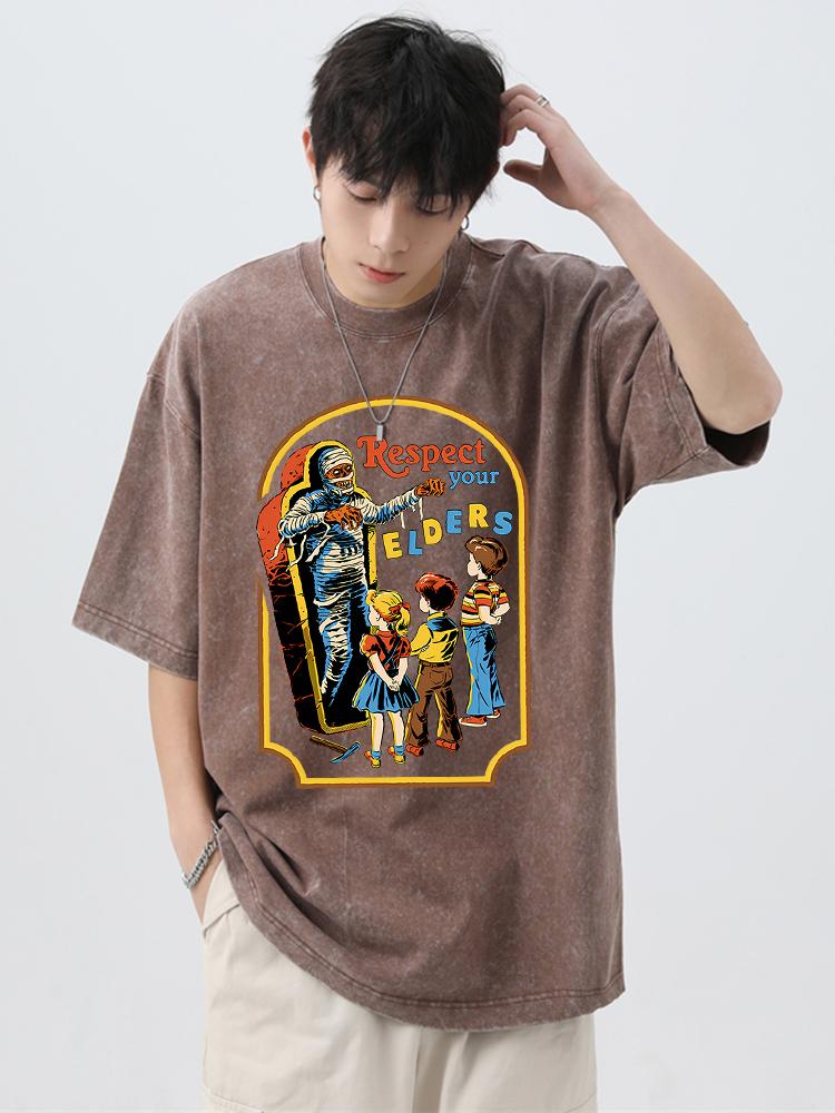 Respect Your Elders Mummy Funny Washed Retro Men Tee T Shirt Cotton T-Shirt Casual Breathable Clothes Oversize Short Sleeve