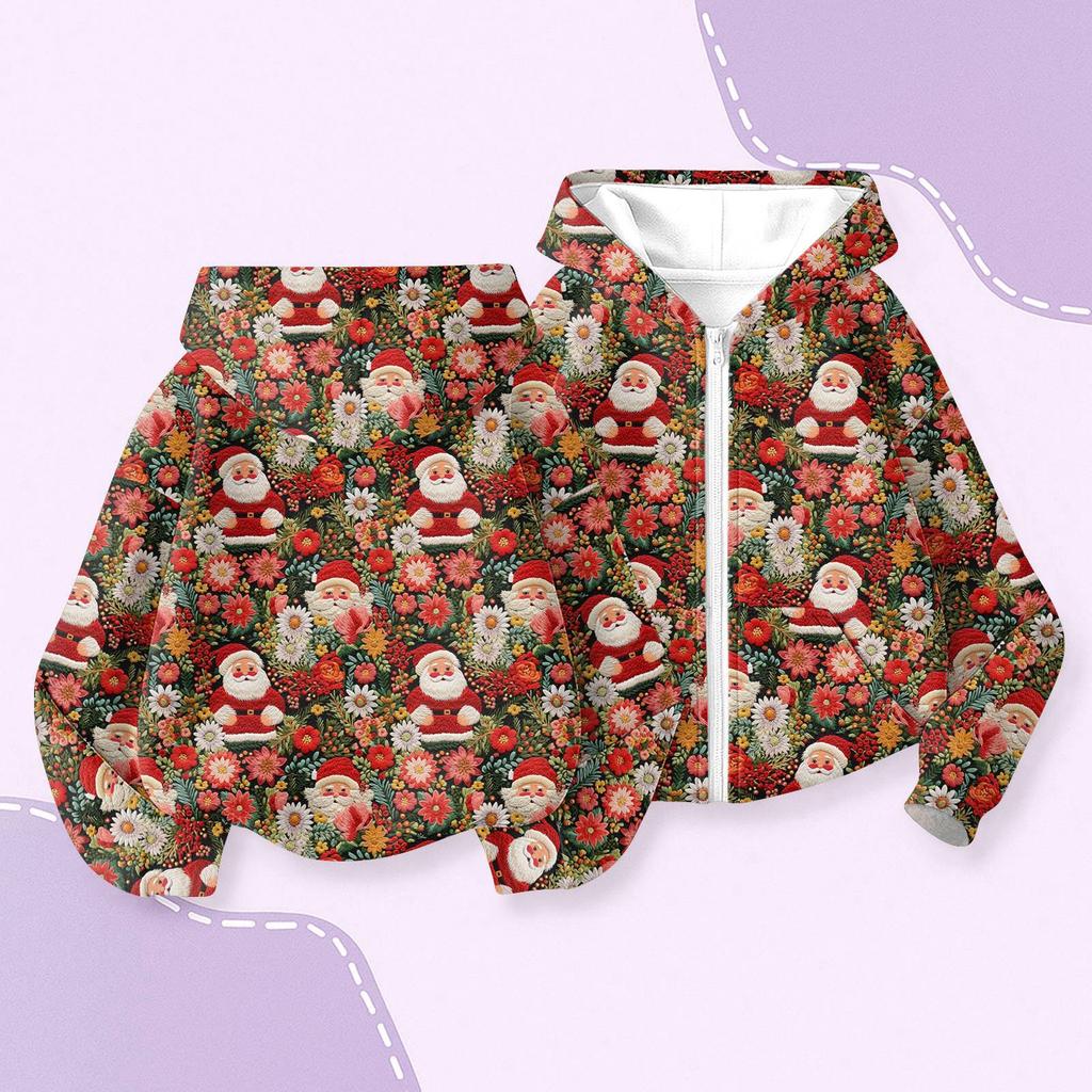 Children's Fashion Christmas Printed Long Sleeved Hooded Sweatshirt, Girls' Hoodie Jacket