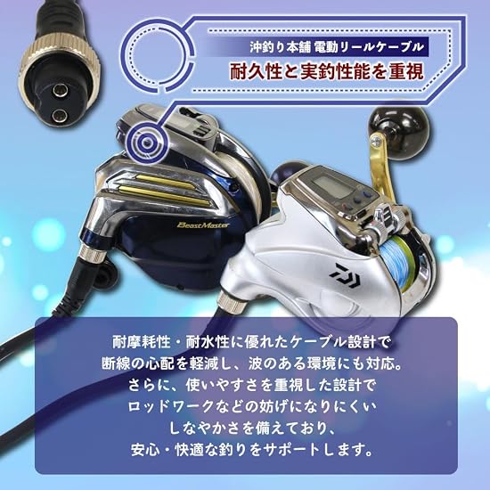 ORI Fishing Tackle Electric Reel Cord, 2-Pin Type for Shimano and Daiwa, Okizuri Honpo Electric Reel