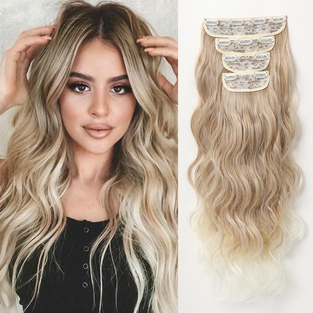 22Inch Black Synthetic Hairpieces 4pcs Long Wavy Hair Pieces 11 Clips in Hair Extension Natural Looking Heat Resistant for Women