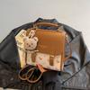 Retro Versatile Small Backpack Female New High-end Contrasting Color Backpack Cute Cartoon Bear Schoolbag