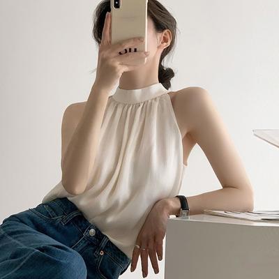 Camisola Chaleco Ropa Exterior para Mujer Traje Chic Interior Bajo Cuello Colgante Top de Gasa Camisetas de Tirantes