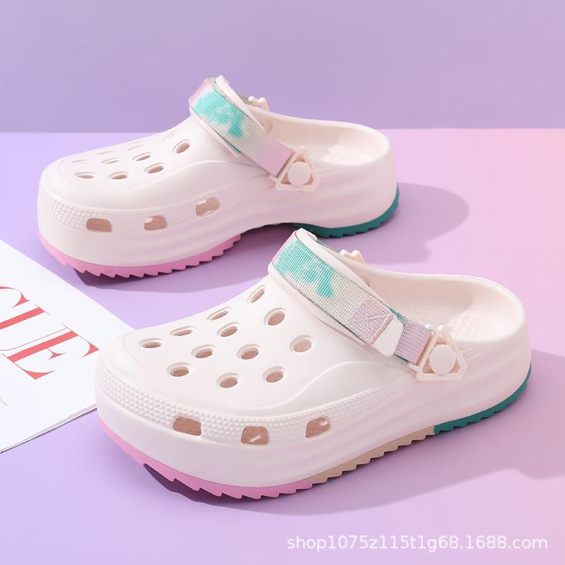 Женские дырочки, летние нескользящие сандалии для улицы, закрытый носок, удобные пляжные тапочки, толстая подошва, мягкая подошва 34