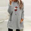 Women's Loose Long Sleeve Christmas Wine Glass Hat Print Fleece Hoodie