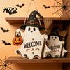 Spooky Halloween Decoration Wooden Hanging Door Sign Cute Ghost Welcome Ornament