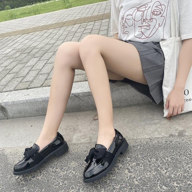 New Women Loafers Bowtie Slip On Shoes Female Boat Black Oxford Footwear Casual Patent Leather Autumn Lolita Zapatos Mujer