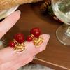Front and rear red pearl pony natal year earrings New Year's stud earrings temperament earrings accessories