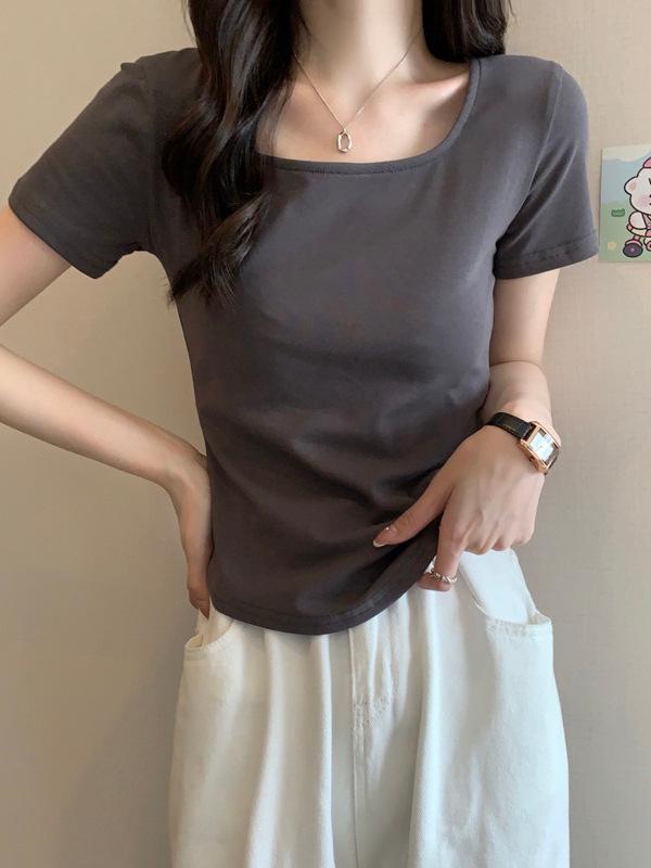 Summer 2025 Women's Slimming Round Neck Irregular Hem Trendy T-shirt