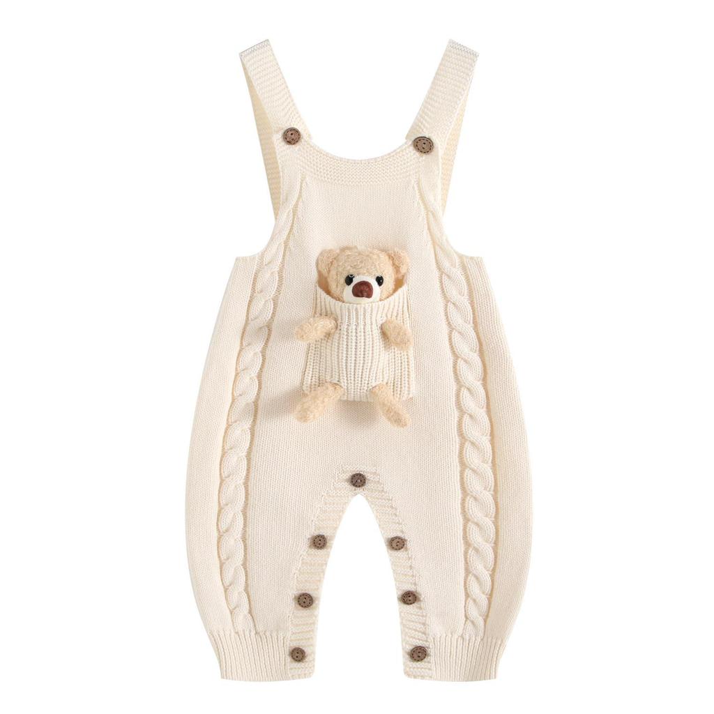 Unisex bawełniane śpioszki z dzianiny z misiem dla noworodka na wiosnę i jesień - Super uroczy design