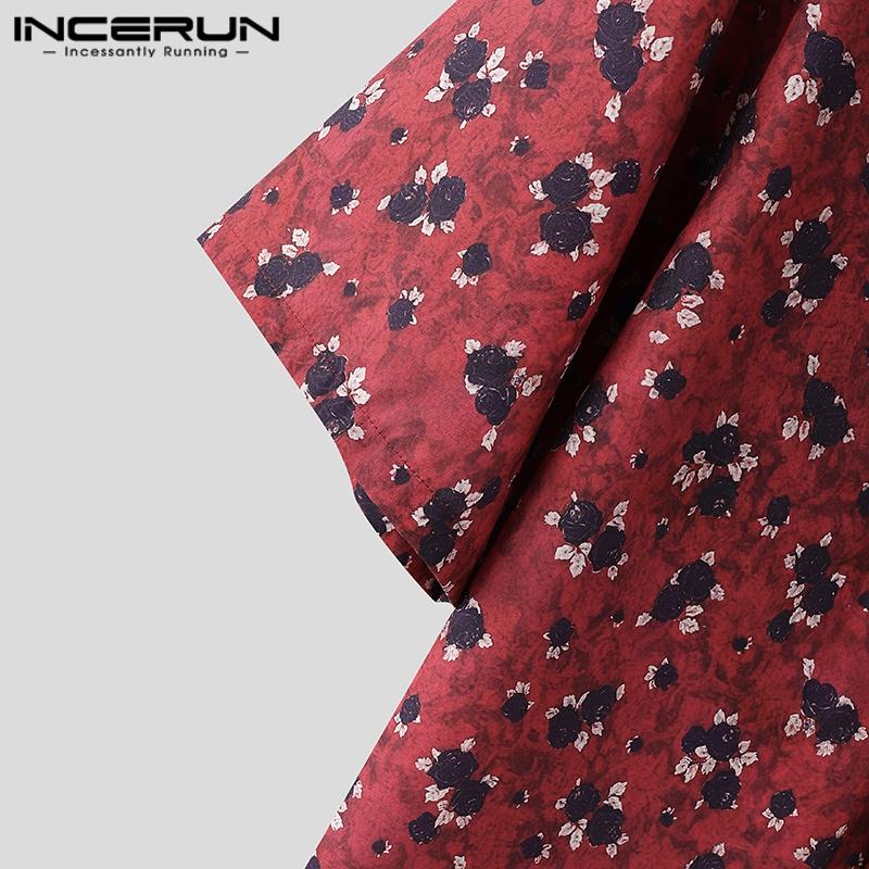 INCERUN Plus Size Men Lapel Neck Short Sleeve Printing Buttons Casual Shirts