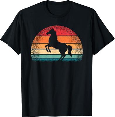 Retro Rearing Horse Sunset Vintage Graphic T-Shirt Breathable Casual Short Sleeve Tee