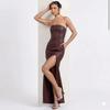 Stylish Women's Dress Elegant Fit Handmade Genuine Brown Real Lambskin Leather