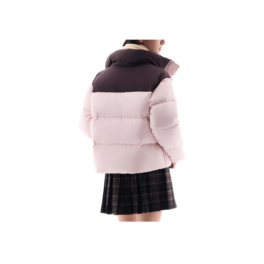 Anta Comfortable Casual Color Block Stand Collar Zipper Warm Down Jacket Women Outerwear Ebony-Brown Winter-Pink 962447907-3