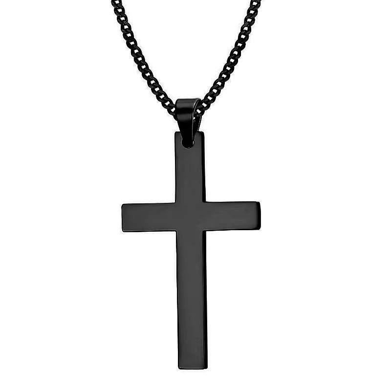 Fashion Stainless Steel Cross Pendant Necklace Unisex Punk Hip Hop Link Chain Charm Jewelry for Boys Girls Cool Gift