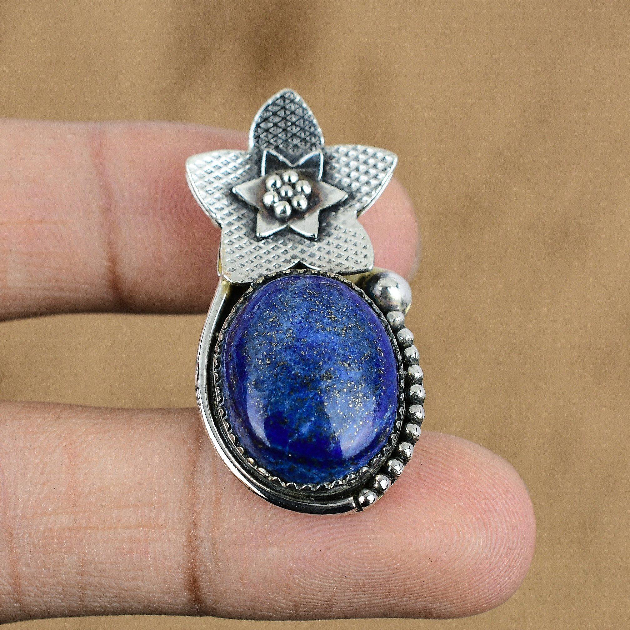 

Wedding Gift For Her 925 Silver Natural Lapis Lazuli Gemstone Pendant Flower