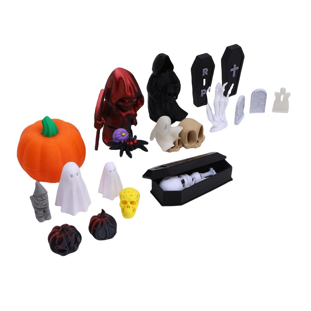 Pumpkin Ghost Skull Ornaments 3D Printed Tombstones Coffins Spiders Cat Miniature Figures for Home