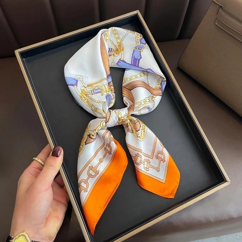 68cm Chain Printed Scarf Women's Autumn and Winter Thin Imitation Silk Scarf Fashion Shawl Headscarf Bag Accessories Scarfs