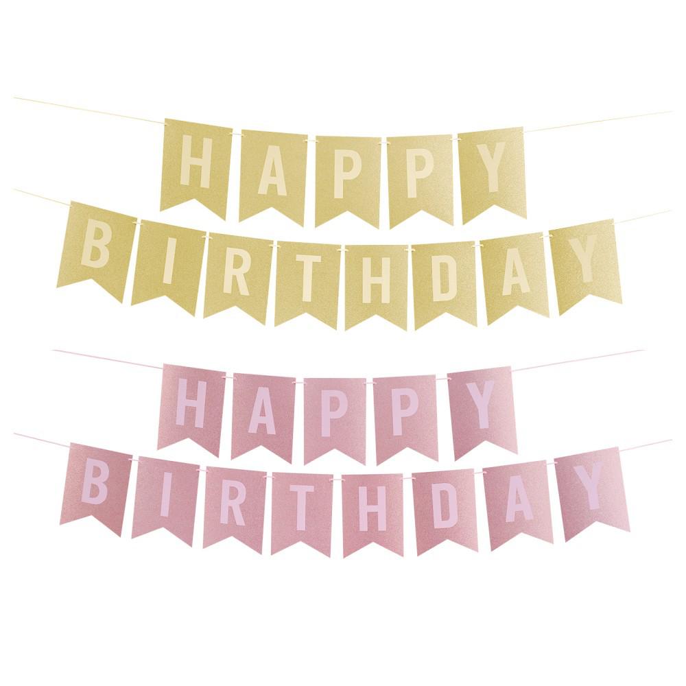 Glitter Rose Gold Happy Birthday Pull Flag Party Decoration Banner