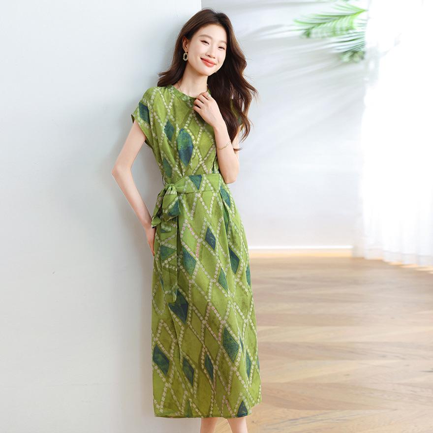 new green diamond dress women's fashion unique beautiful waist lace-up skirt