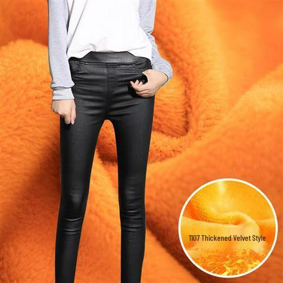 Women's High-Waist Matte Leather Skinny Pants - Elastic, Slimming, Plus Velvet, Autumn/Winter 2025.