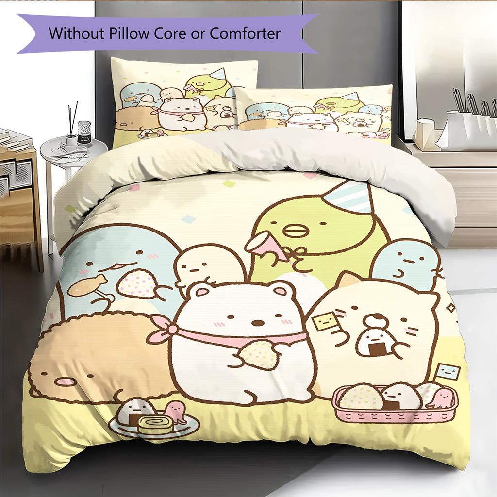 Cute Sumikko Gurashi Pattern Bedding Quilt Set Home Decoration Gift (1 * duvet cover + 2 * pillowcase without core)