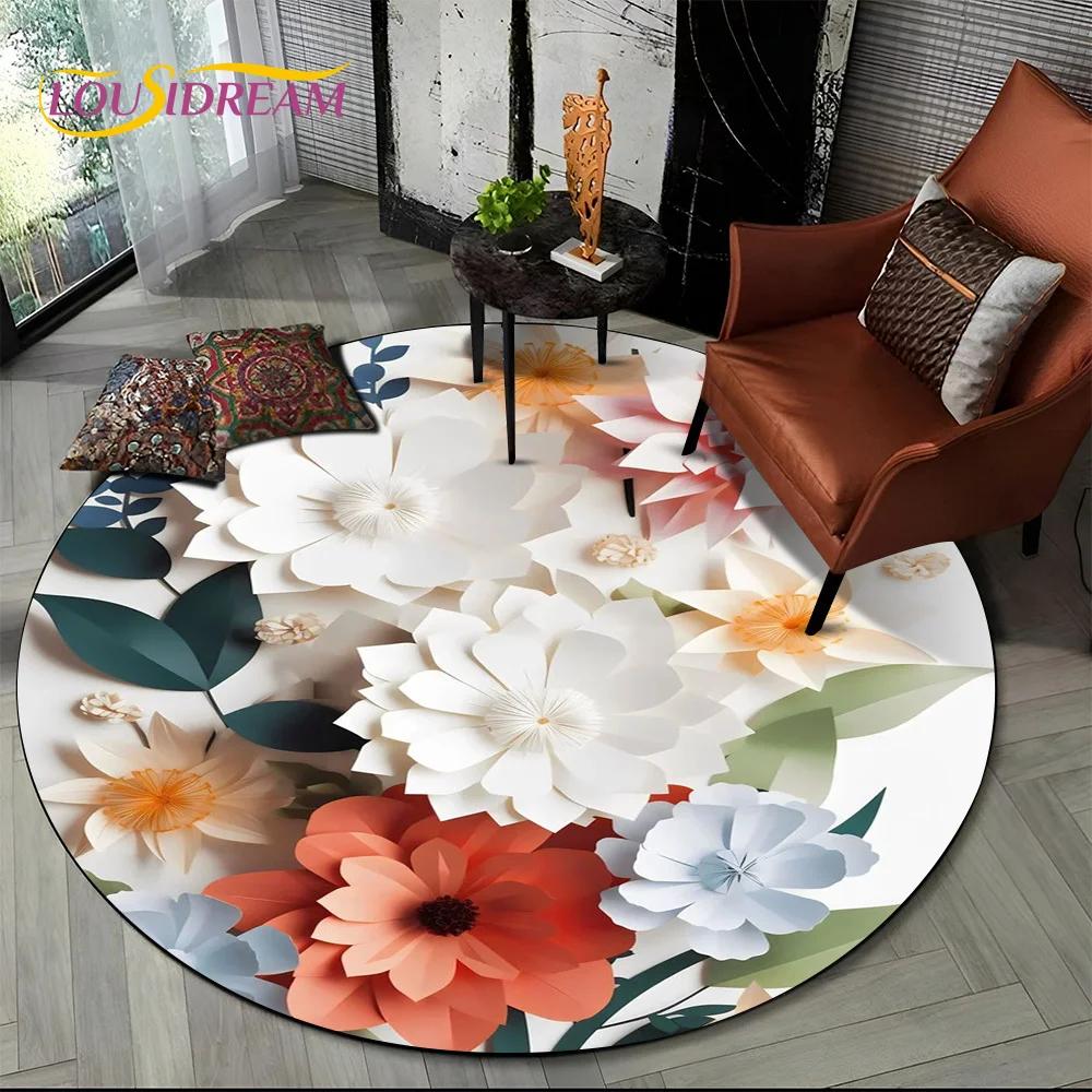Dream Flower Art Daisy Rose Sunflower Cartoon Round Carpet Rug for Living Room Bedroom Kid Decor,Pet Area Rug Non-slip Floor Mat