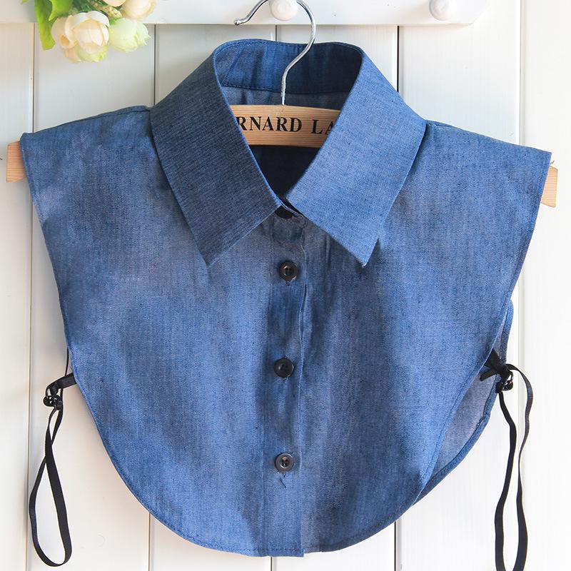 Korean Style Women s Retro Denim Fake Collar Shirt - Versatile Square Neck for Autumn/Winter