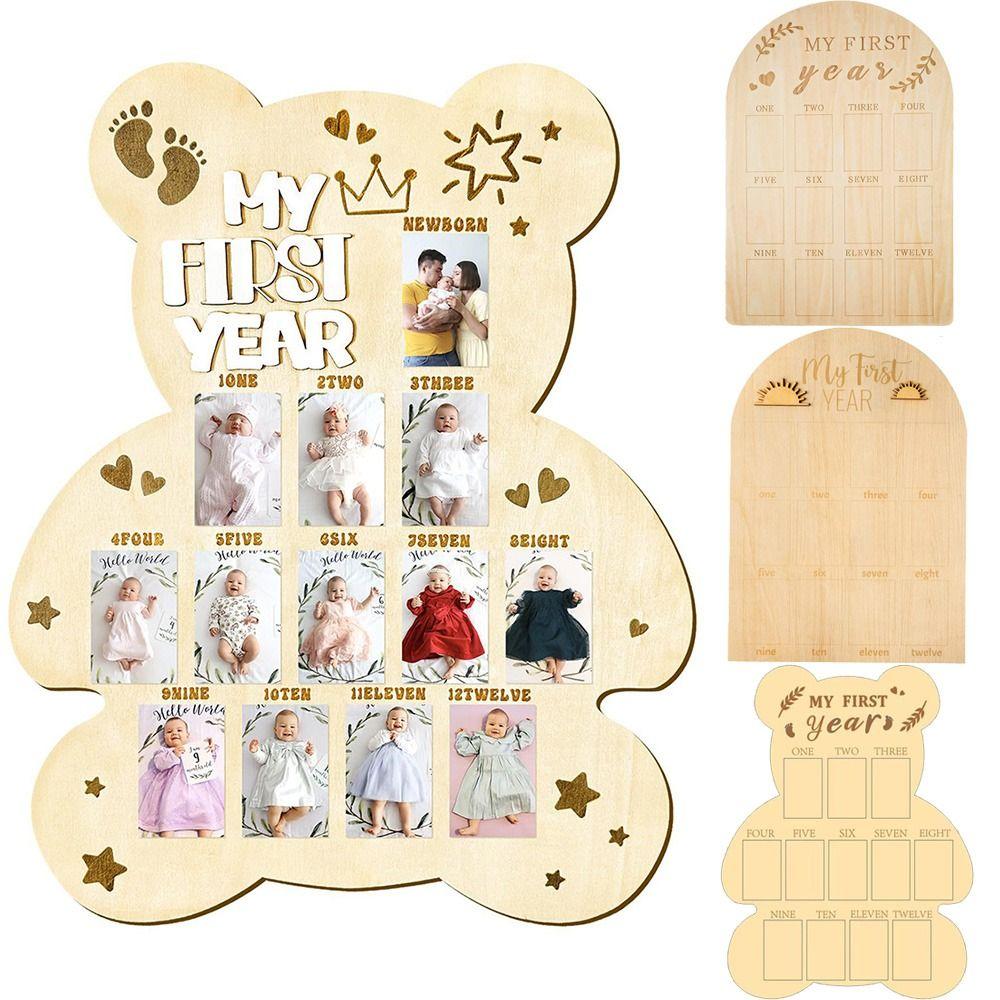 Bear/Egg/Door Shape Baby Milestone-Photo Frame Wood Board Photo Banner  Mothers Day Celebrations