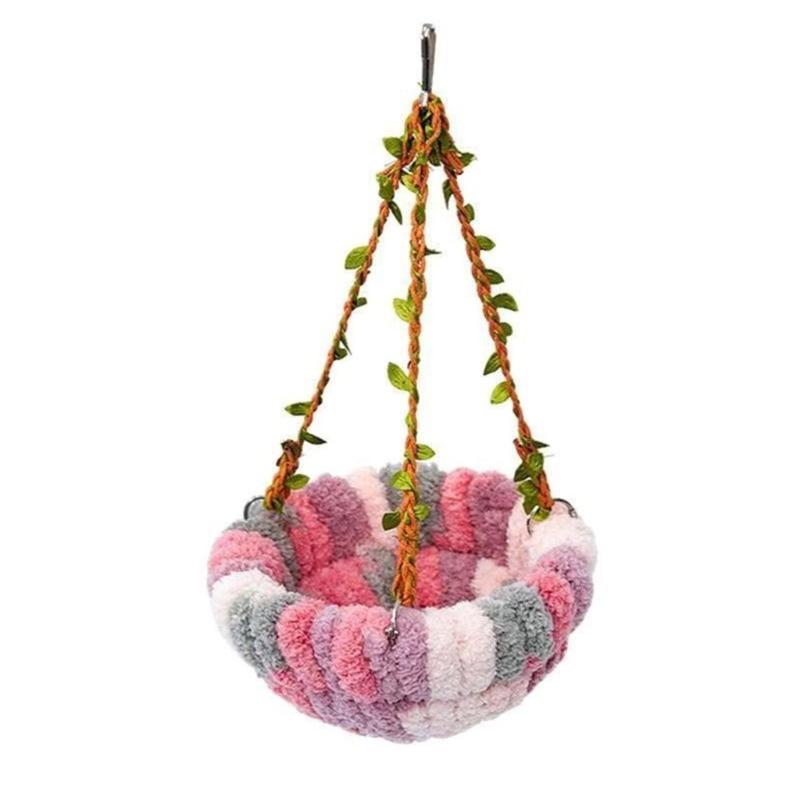 Amaca-Casetta Sospesa per Uccelli con Morbido Design in Peluche Nido Multifunzionale per Pappagalli per Riposo Gioco Attività in Gabbia Confortevole